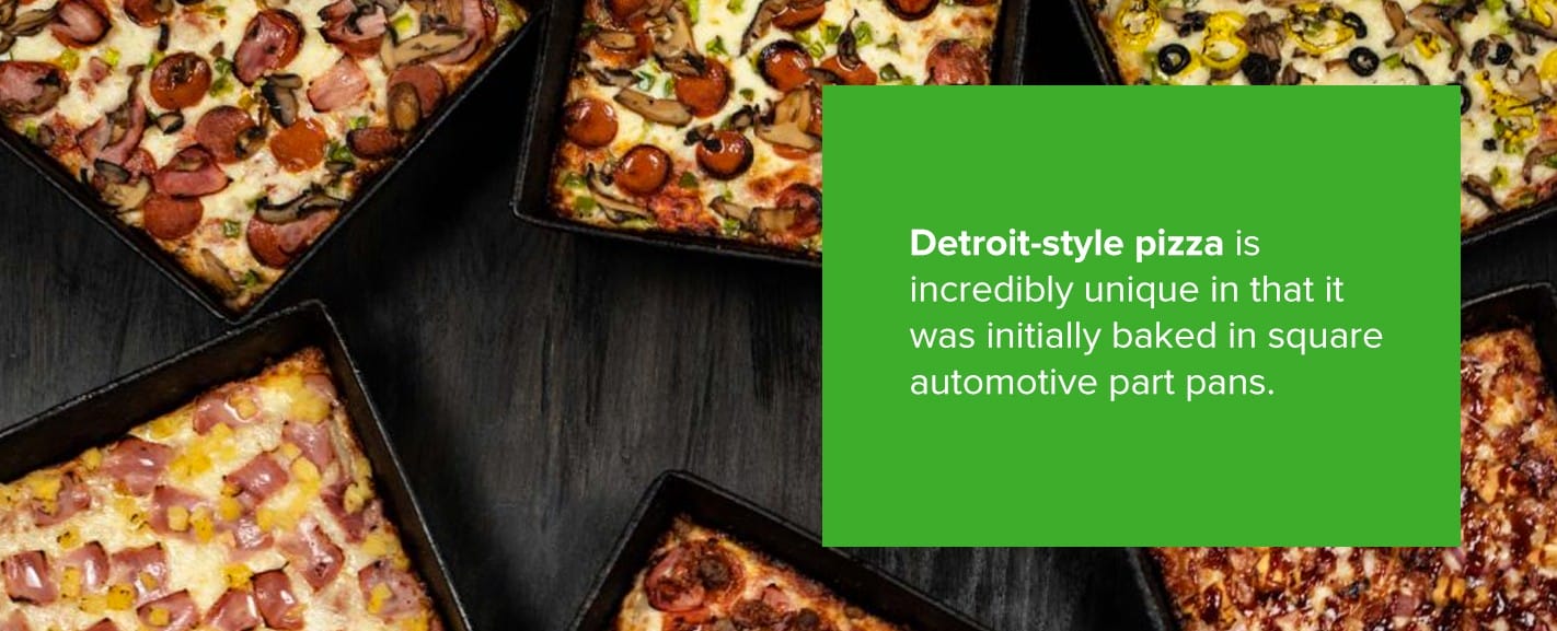 Detroit-style pizza is incredibly unique in that it was initially baked in square automotive part pans
